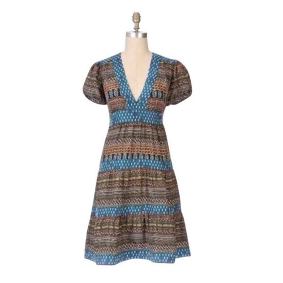 Anthropologie What Goes Around Comes Around Living Teal Silk Dress Size 8 - Picture 1 of 15